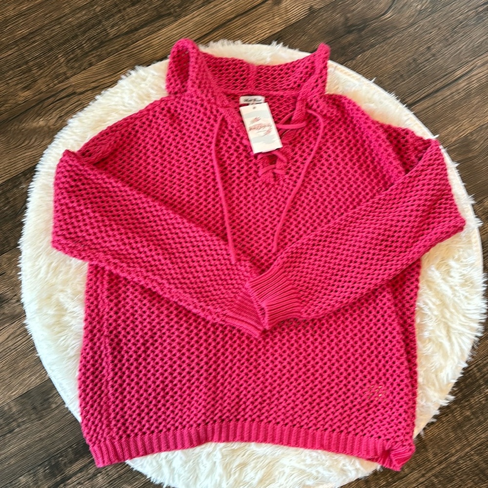 NWT Hooded Knit Hot Pink Sweater